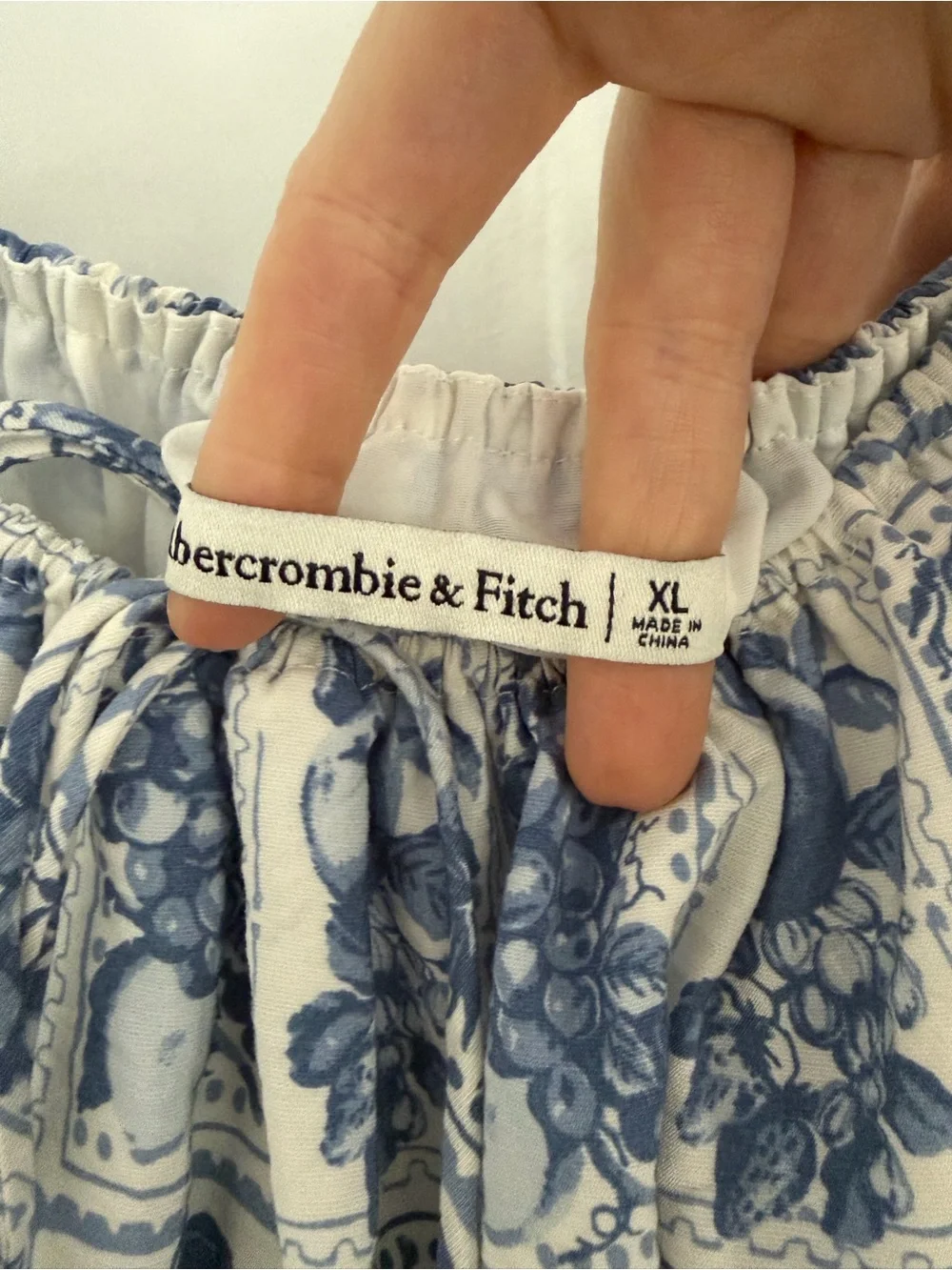 Abercrombie & Fitch White Maxi Dress with Blue Tile Floral Print